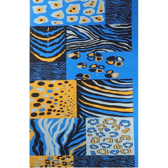 Abstract Animal Print Scarf With Fringe - Blue Yellow & Black - Picture 6 of 6